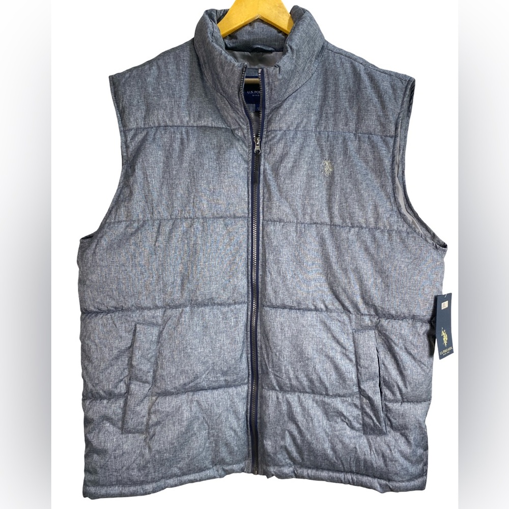 US Polo Assn Mens Puffer Vest Gray Full Zip Quilted Sleeveless Jacket XL NWT